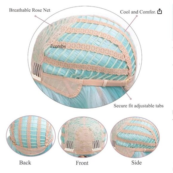 Enhanced Styles Mint Green Lace Front 12 inch Wig Long Synthetic Hair Cosplay - Picture 7 of 7